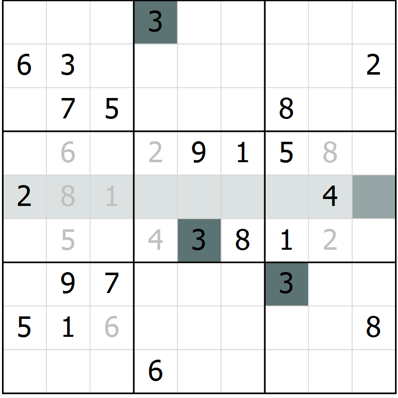 Position des candidats pour la solution de la Gr 2 page 5 du magazine de sudoku Platina n° 038