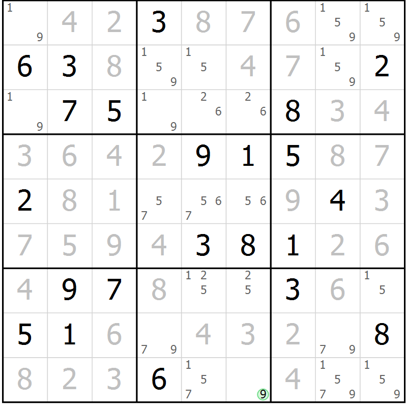 Position des candidats pour la solution de la Gr 2 page 5 du magazine de sudoku Platina n° 038