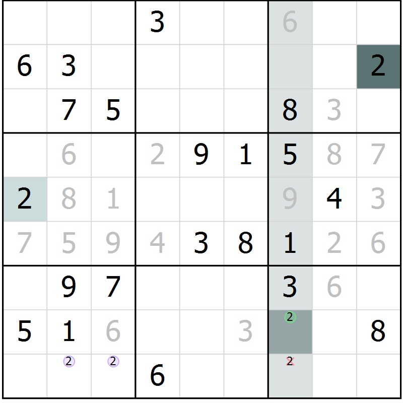 Position des candidats pour la solution de la Gr 2 page 5 du magazine de sudoku Platina n° 038