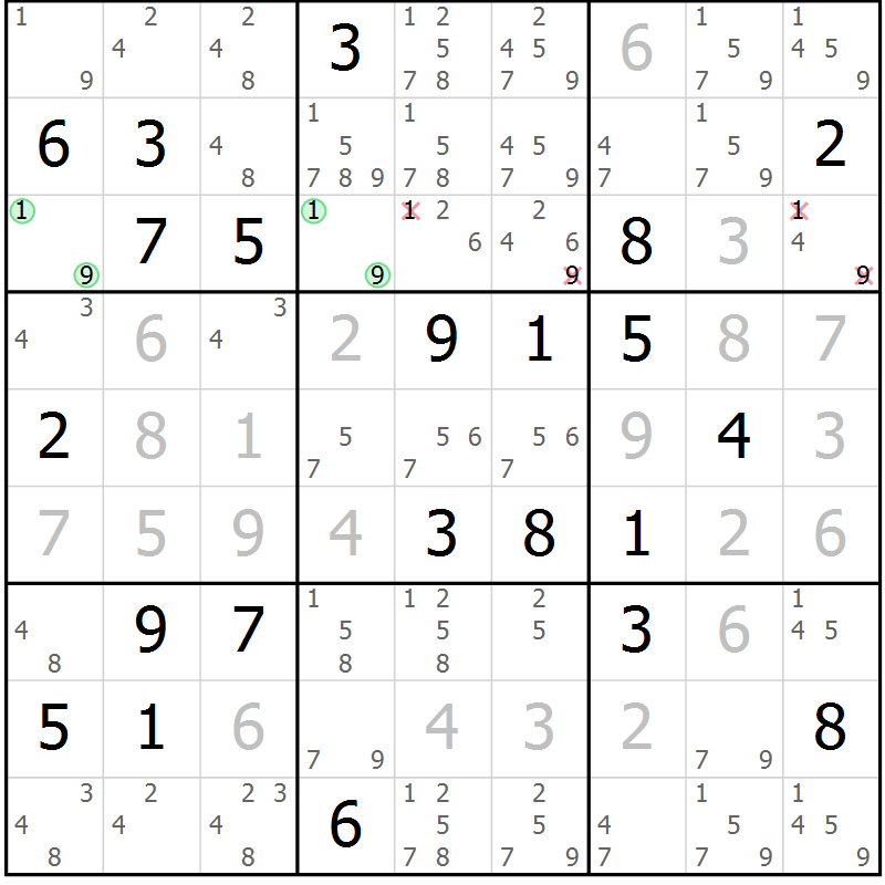 Position des candidats pour la solution de la Gr 2 page 5 du magazine de sudoku Platina n° 038