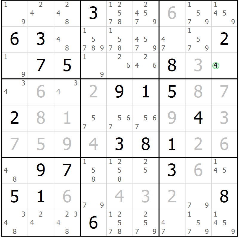 Position des candidats pour la solution de la Gr 2 page 5 du magazine de sudoku Platina n° 038