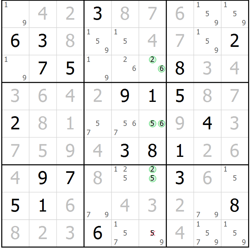 Position des candidats pour la solution de la Gr 2 page 5 du magazine de sudoku Platina n° 038