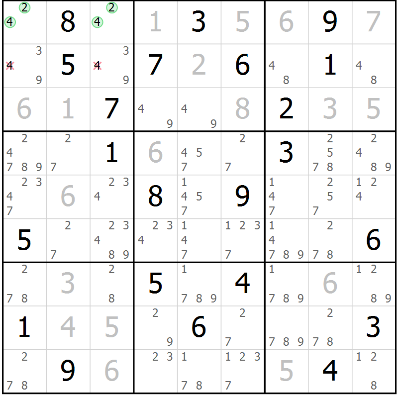 Position des candidats pour la solution de la Gr 20 page 23 du magazine de sudoku Platina n° 038