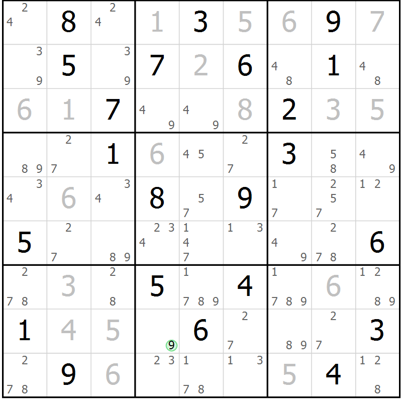 Position des candidats pour la solution de la Gr 20 page 23 du magazine de sudoku Platina n° 038