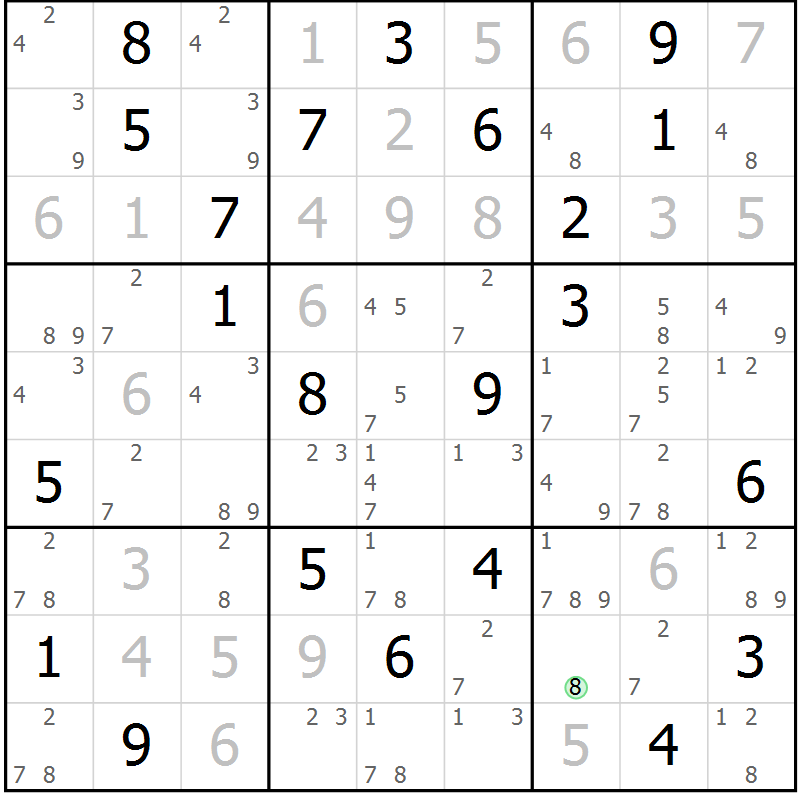 Position des candidats pour la solution de la Gr 20 page 23 du magazine de sudoku Platina n° 038