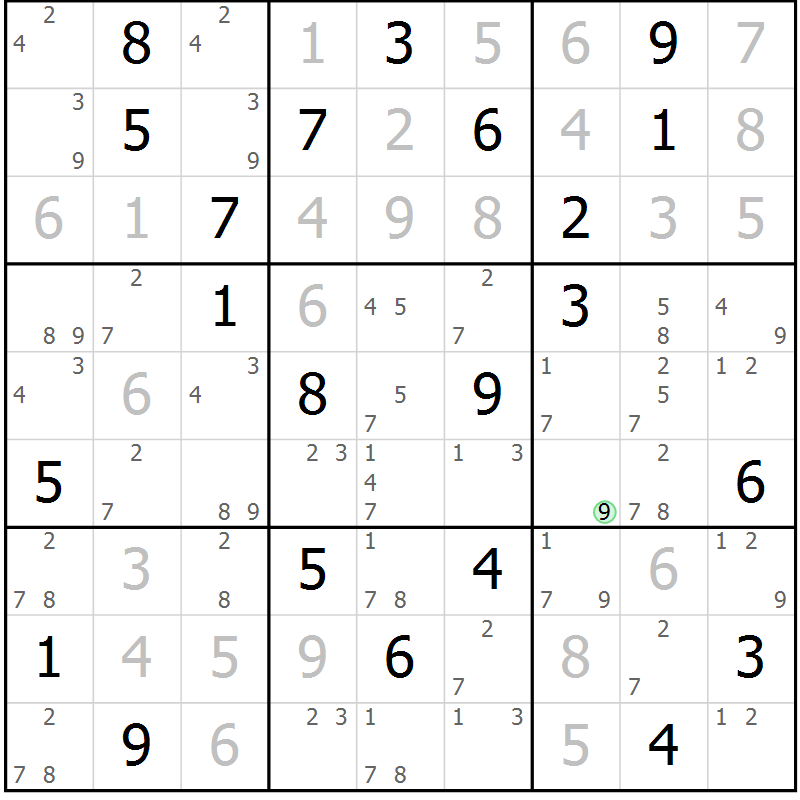Position des candidats pour la solution de la Gr 20 page 23 du magazine de sudoku Platina n° 038