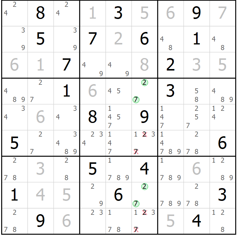 Position des candidats pour la solution de la Gr 20 page 23 du magazine de sudoku Platina n° 038