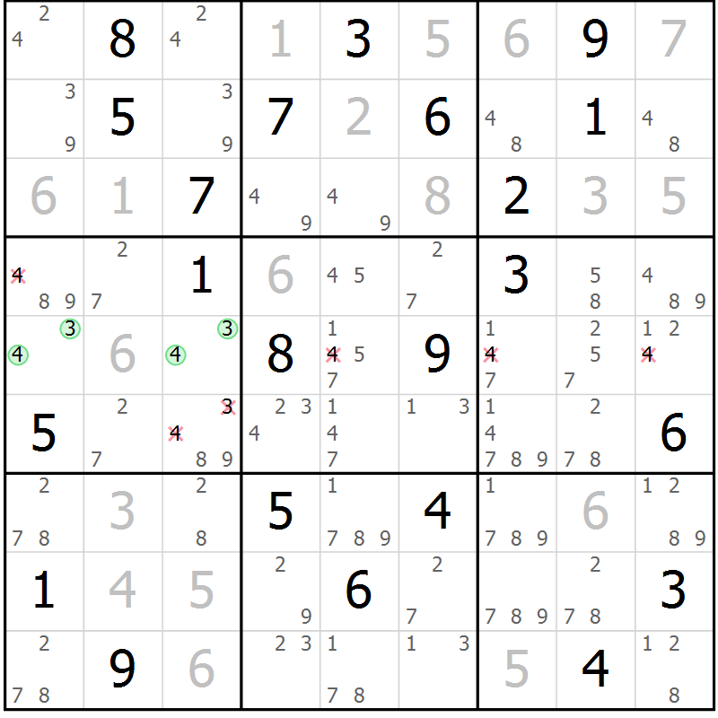 Position des candidats pour la solution de la Gr 20 page 23 du magazine de sudoku Platina n° 038