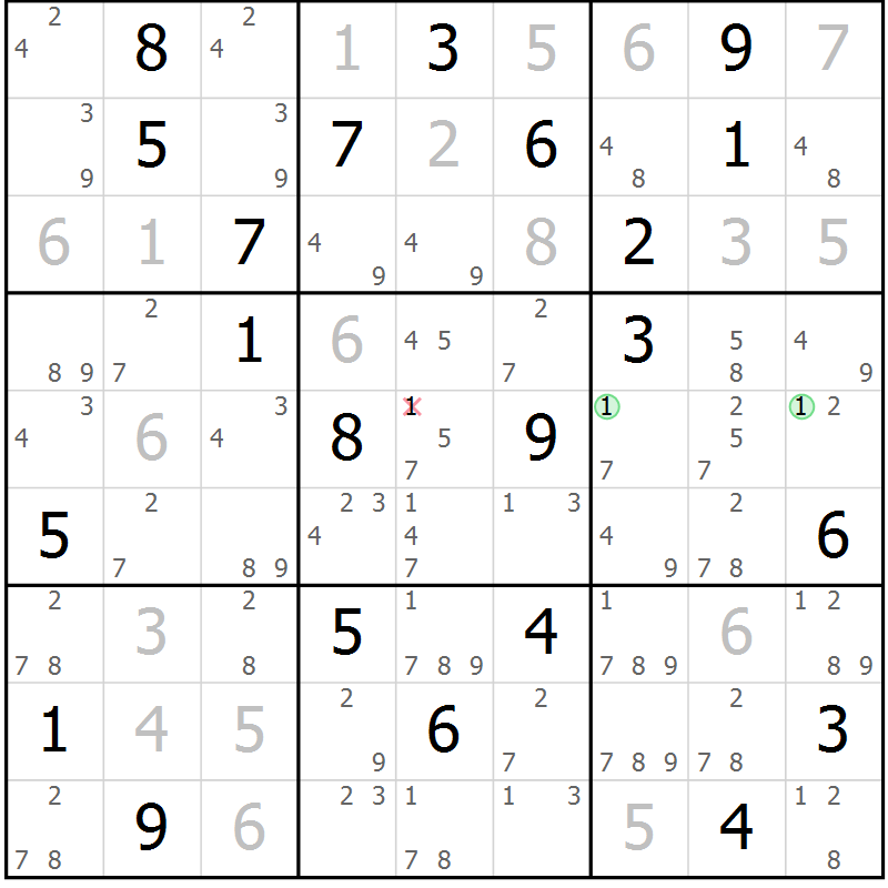Position des candidats pour la solution de la Gr 20 page 23 du magazine de sudoku Platina n° 038