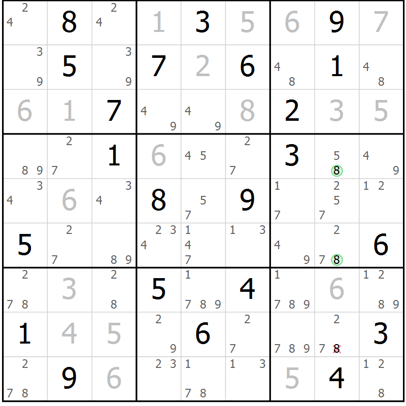 Position des candidats pour la solution de la Gr 20 page 23 du magazine de sudoku Platina n° 038
