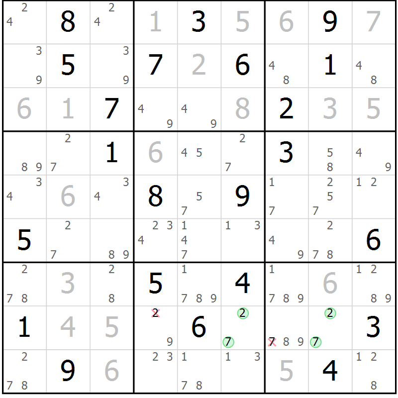 Position des candidats pour la solution de la Gr 20 page 23 du magazine de sudoku Platina n° 038