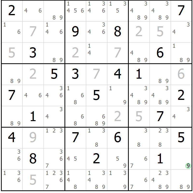 Position des candidats pour la solution de la Gr 21 page 24 du magazine de sudoku Platina n° 038