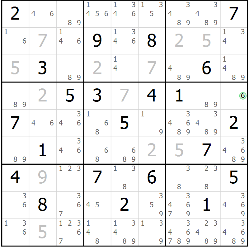 Position des candidats pour la solution de la Gr 21 page 24 du magazine de sudoku Platina n° 038