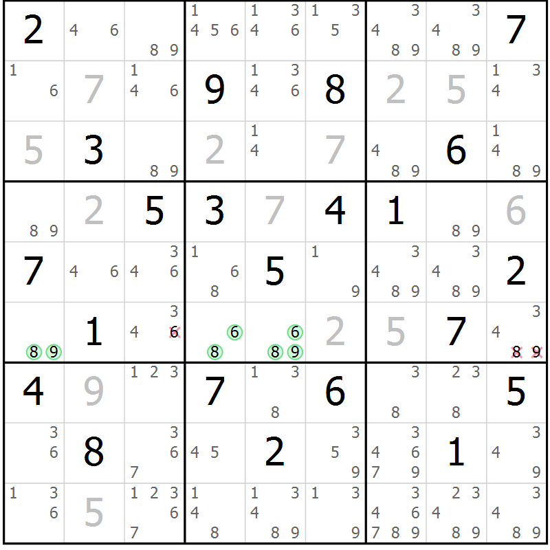 Position des candidats pour la solution de la Gr 21 page 24 du magazine de sudoku Platina n° 038