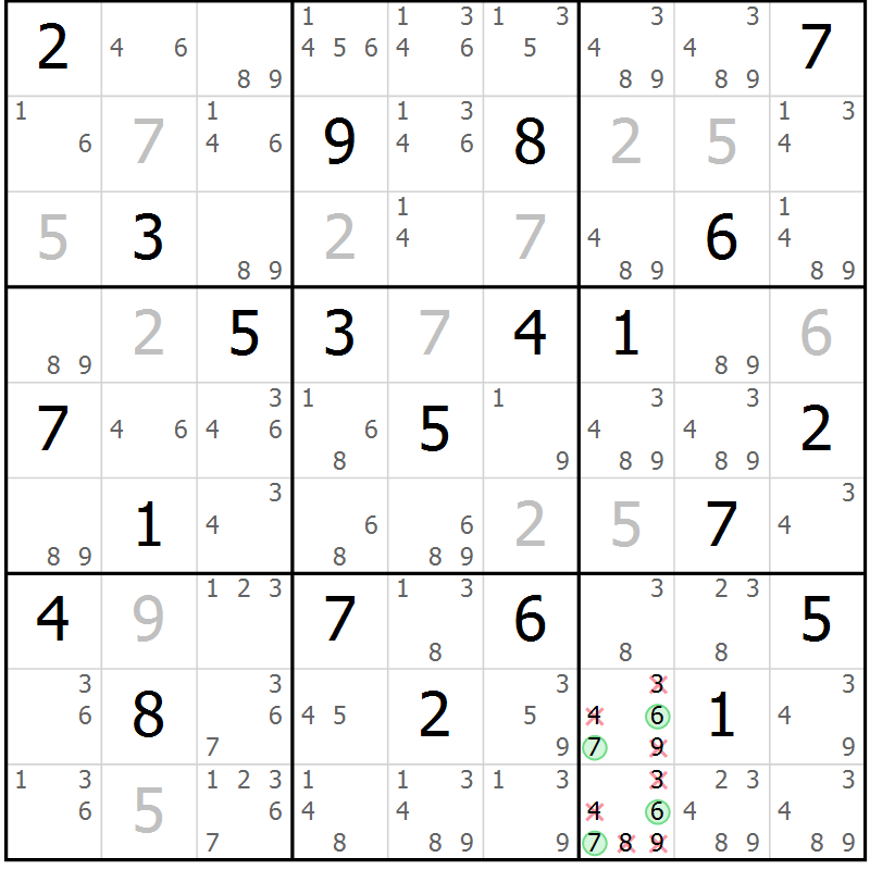 Position des candidats pour la solution de la Gr 21 page 24 du magazine de sudoku Platina n° 038