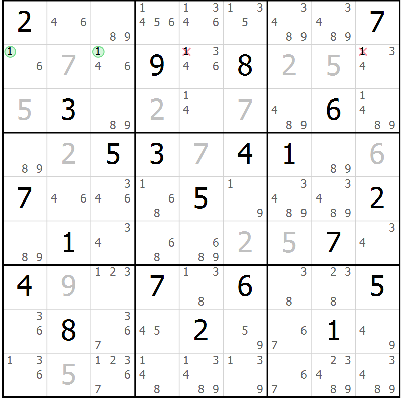 Position des candidats pour la solution de la Gr 21 page 24 du magazine de sudoku Platina n° 038