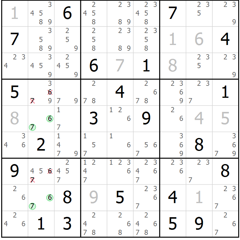 Position des candidats pour la solution de la Gr 22 page 25 du magazine de sudoku Platina n° 038