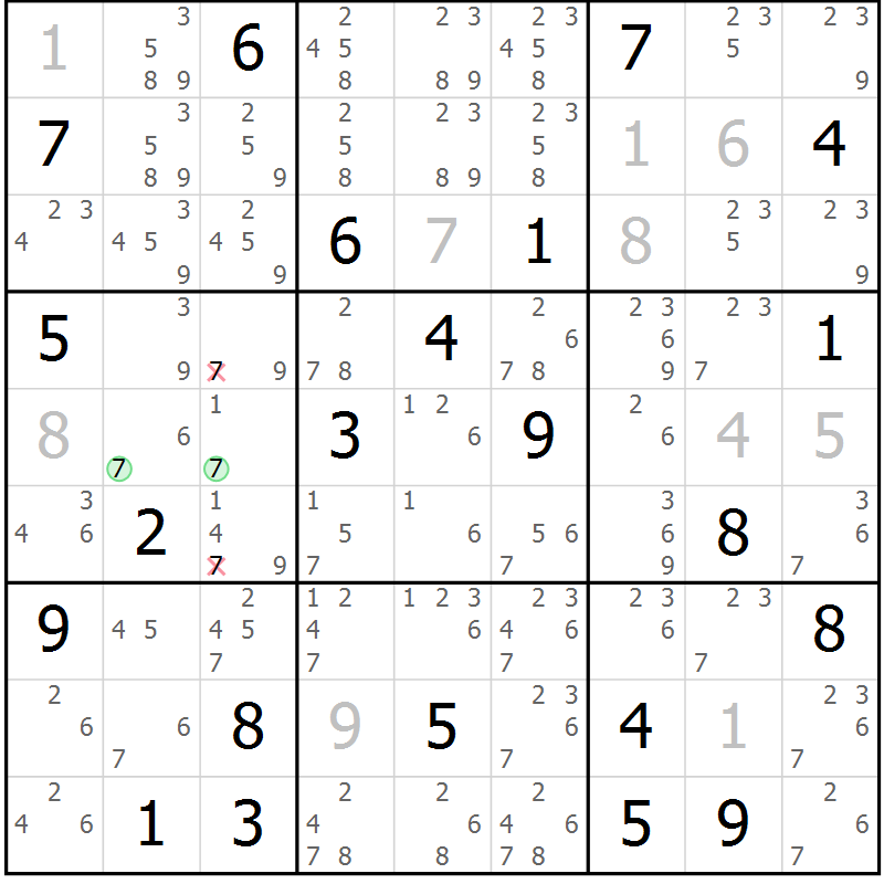 Position des candidats pour la solution de la Gr 22 page 25 du magazine de sudoku Platina n° 038