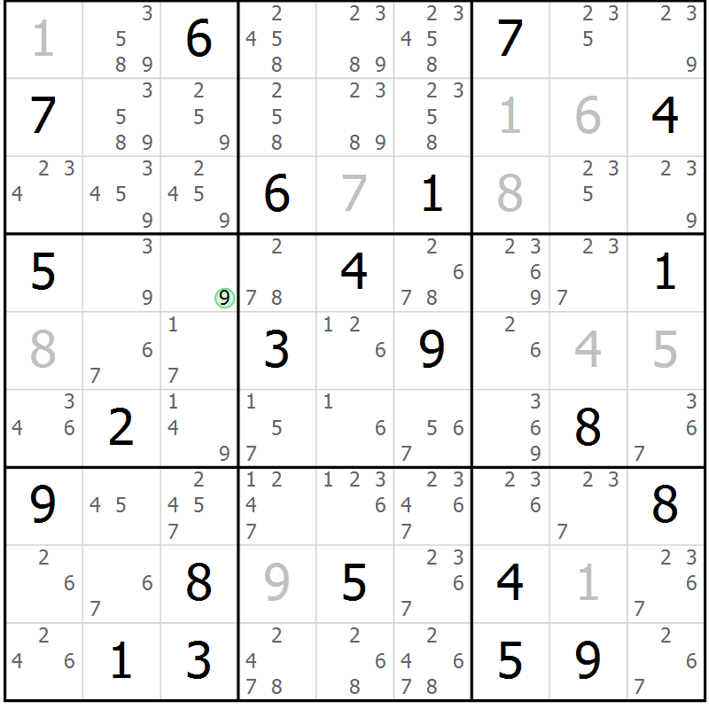 Position des candidats pour la solution de la Gr 22 page 25 du magazine de sudoku Platina n° 038