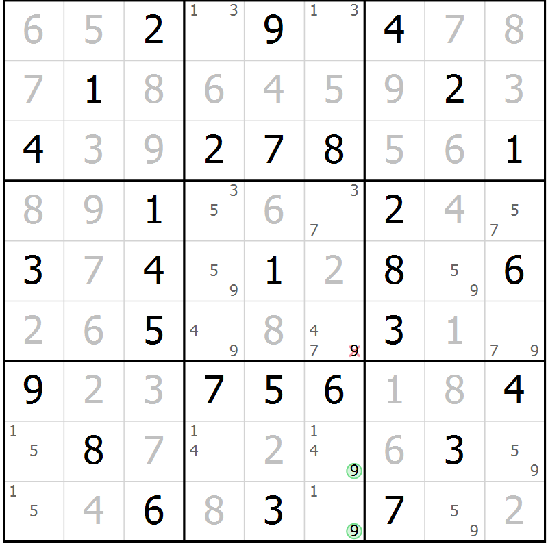 Position des candidats pour la solution de la Gr 23 page 26 du magazine de sudoku Platina n° 038