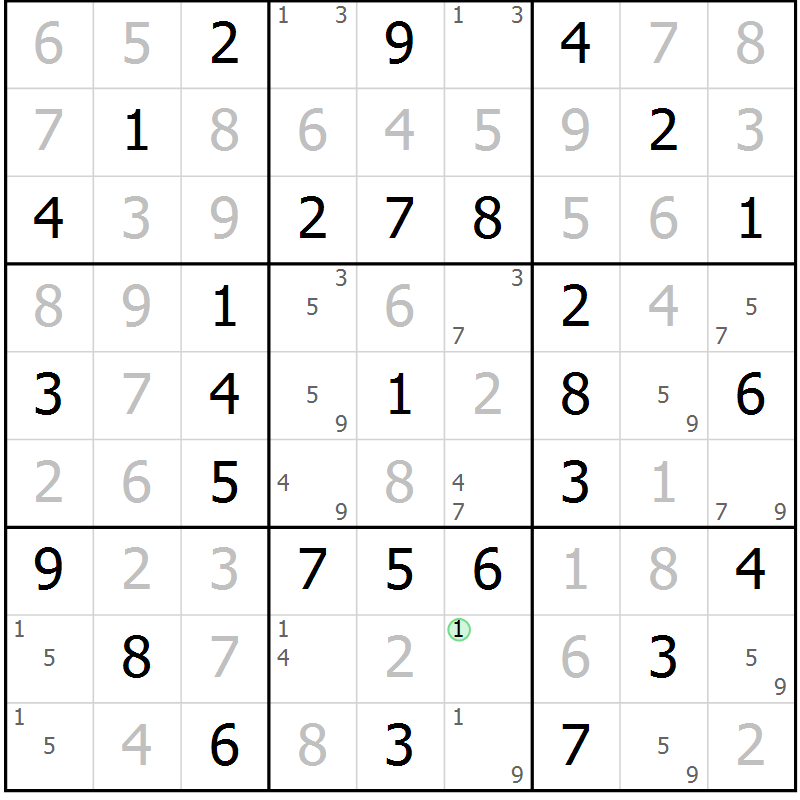 Position des candidats pour la solution de la Gr 23 page 26 du magazine de sudoku Platina n° 038