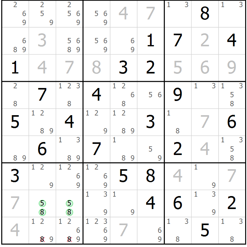 Position des candidats pour la solution de la Gr 24 page 27 du magazine de sudoku Platina n° 038