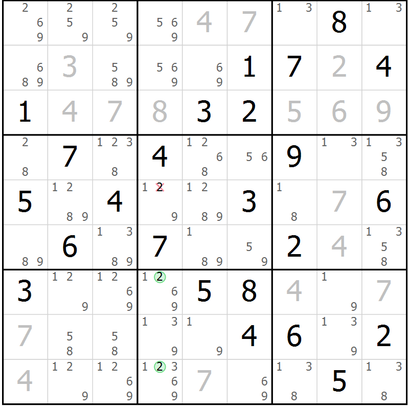Position des candidats pour la solution de la Gr 24 page 27 du magazine de sudoku Platina n° 038