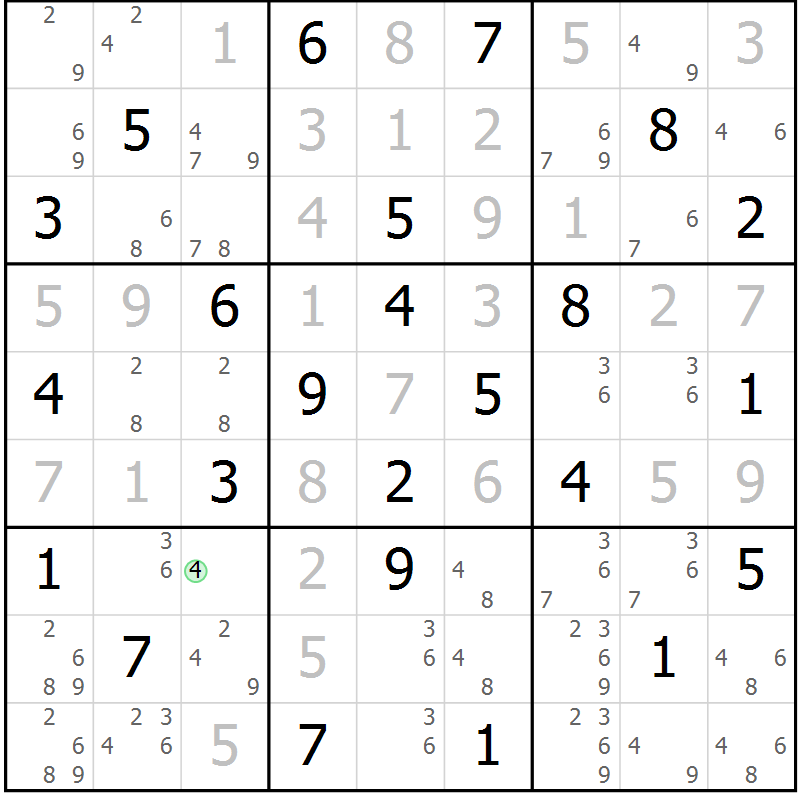 Position des candidats pour la solution de la Gr 25 page 28 du magazine de sudoku Platina n° 038