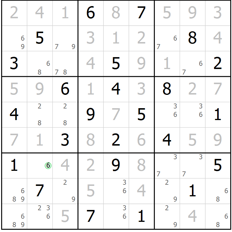 Position des candidats pour la solution de la Gr 25 page 28 du magazine de sudoku Platina n° 038