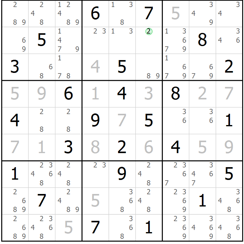 Position des candidats pour la solution de la Gr 25 page 28 du magazine de sudoku Platina n° 038