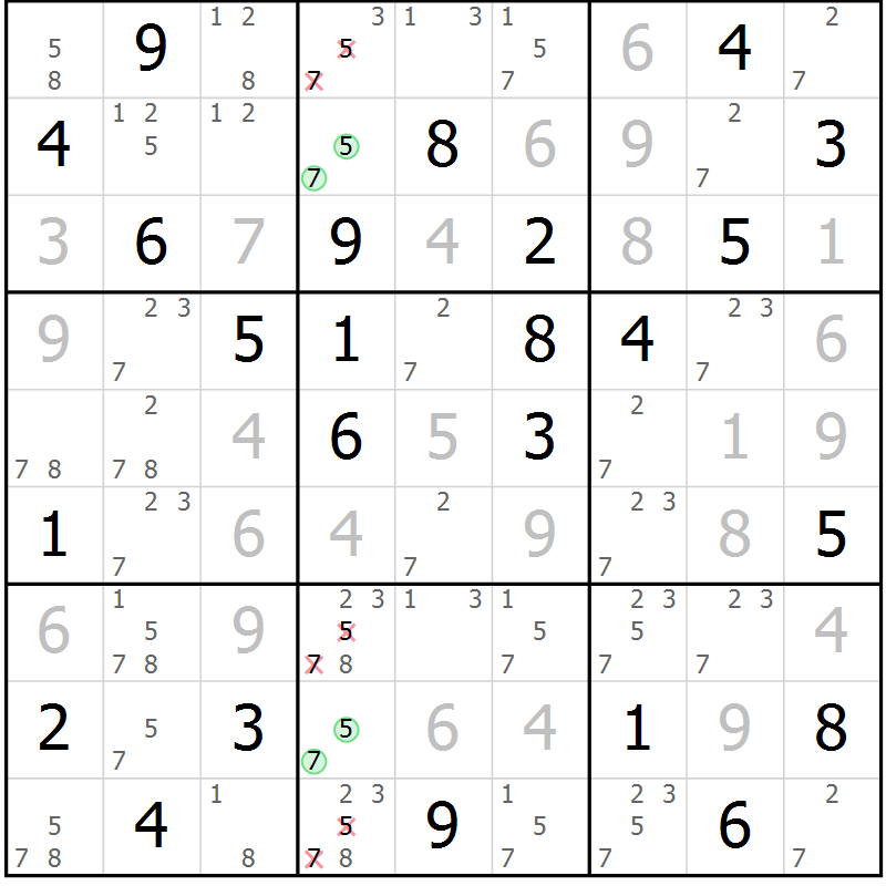 Position des candidats pour la solution de la Gr 26 page 29 du magazine de sudoku Platina n° 038