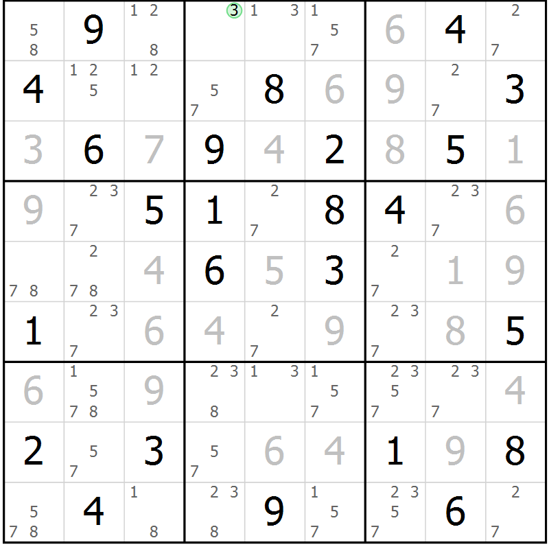 Position des candidats pour la solution de la Gr 26 page 29 du magazine de sudoku Platina n° 038