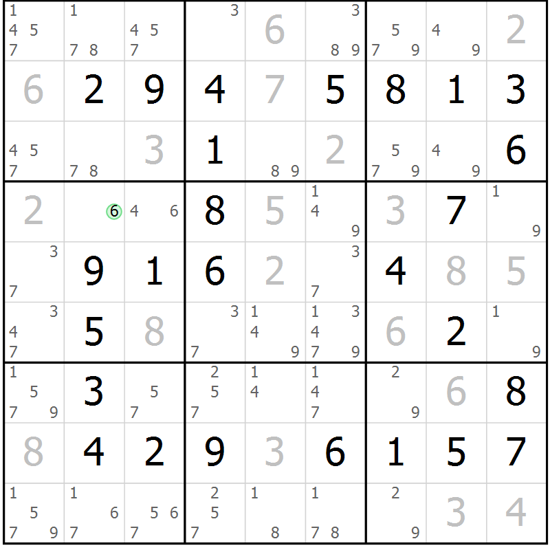 Position des candidats pour la solution de la Gr 27 page 30 du magazine de sudoku Platina n° 038