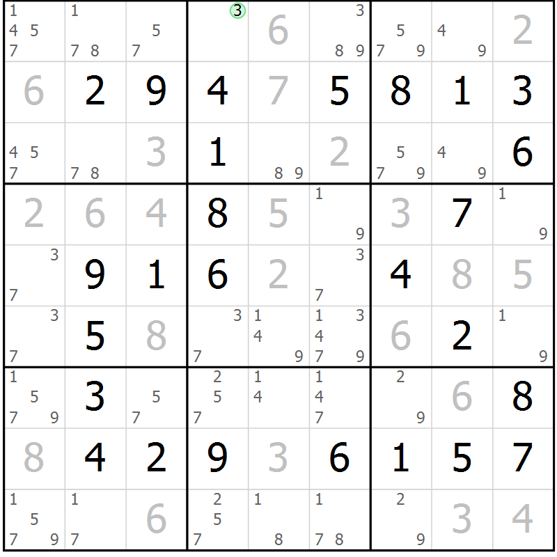 Position des candidats pour la solution de la Gr 27 page 30 du magazine de sudoku Platina n° 038