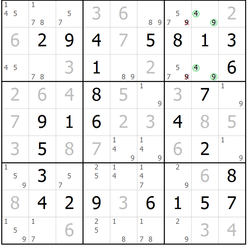 Position des candidats pour la solution de la Gr 27 page 30 du magazine de sudoku Platina n° 038