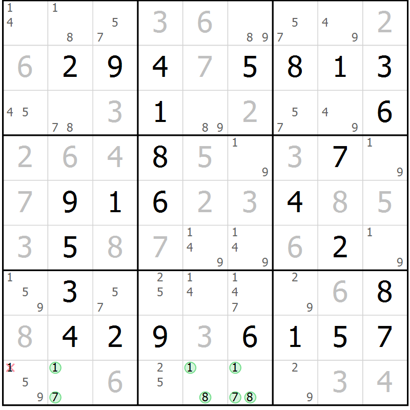 Position des candidats pour la solution de la Gr 27 page 30 du magazine de sudoku Platina n° 038