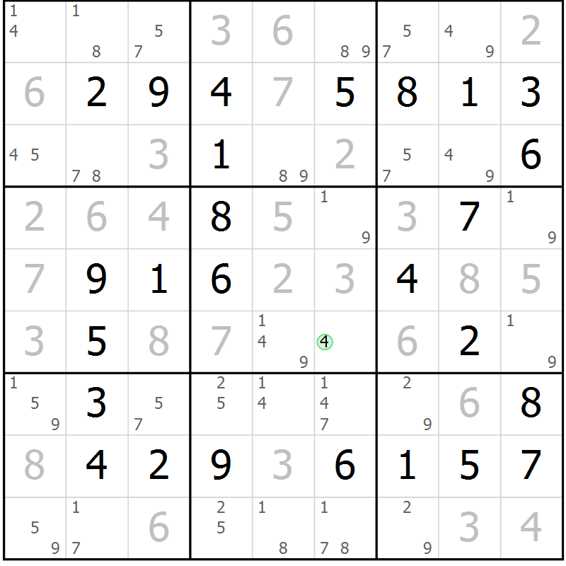 Position des candidats pour la solution de la Gr 27 page 30 du magazine de sudoku Platina n° 038