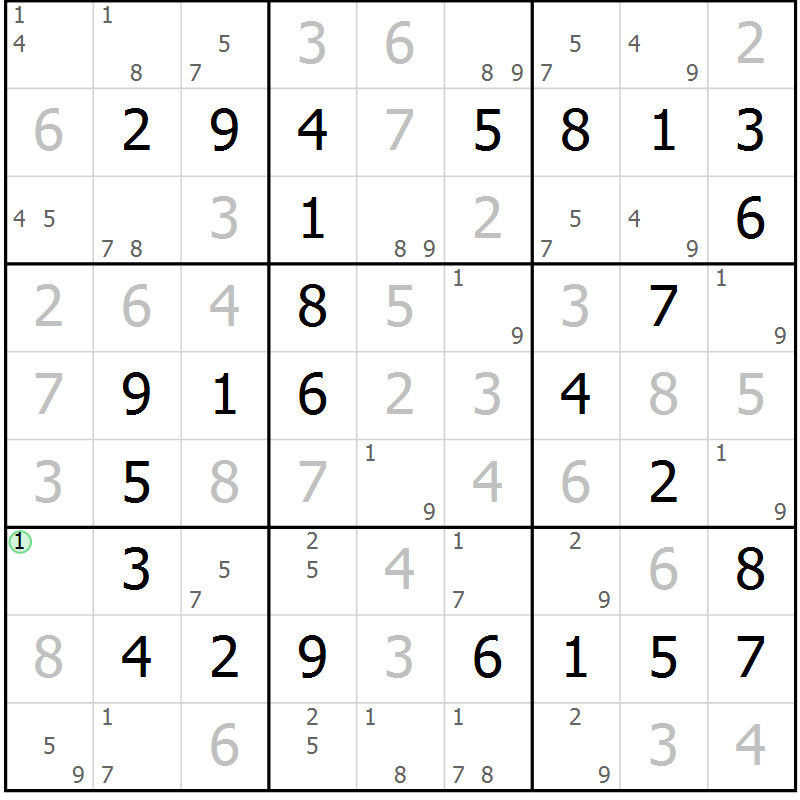 Position des candidats pour la solution de la Gr 27 page 30 du magazine de sudoku Platina n° 038