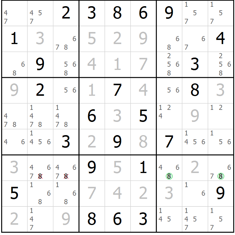 Position des candidats pour la solution de la Gr 28 page 31 du magazine de sudoku Platina n° 038