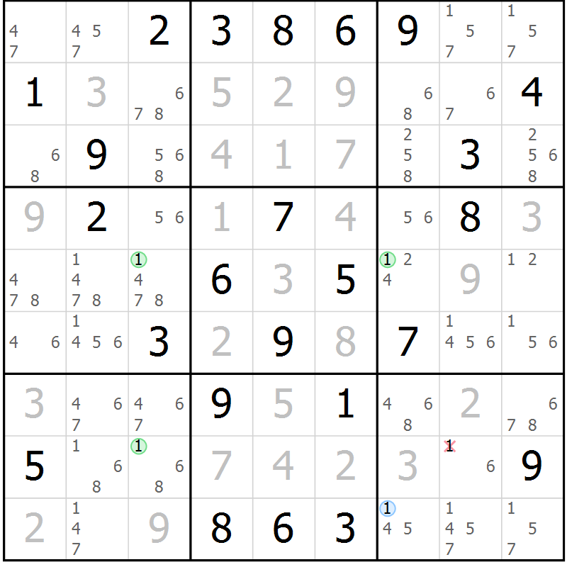 Position des candidats pour la solution de la Gr 28 page 31 du magazine de sudoku Platina n° 038