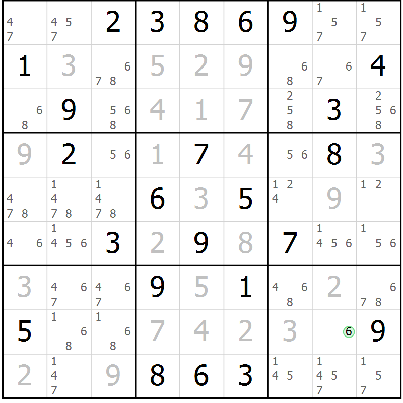 Position des candidats pour la solution de la Gr 28 page 31 du magazine de sudoku Platina n° 038