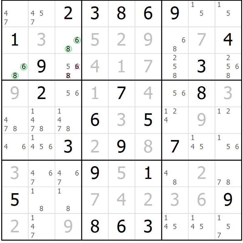 Position des candidats pour la solution de la Gr 28 page 31 du magazine de sudoku Platina n° 038