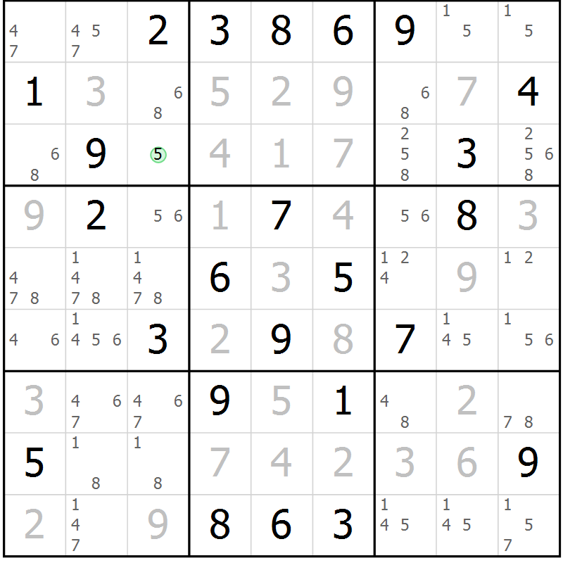 Position des candidats pour la solution de la Gr 28 page 31 du magazine de sudoku Platina n° 038