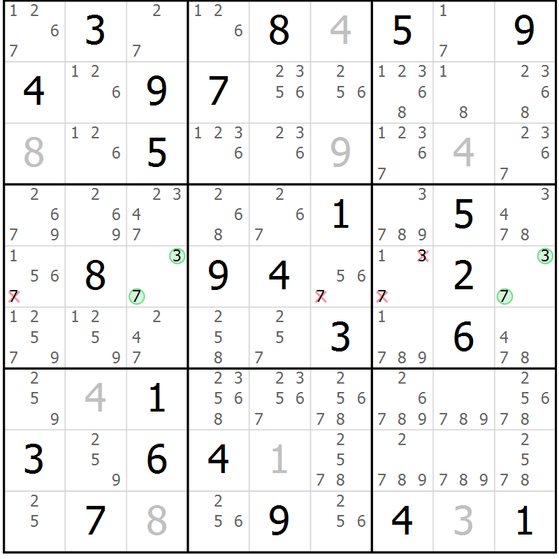 Position des candidats pour la solution de la Gr 29 page 32 du magazine de sudoku Platina n° 038