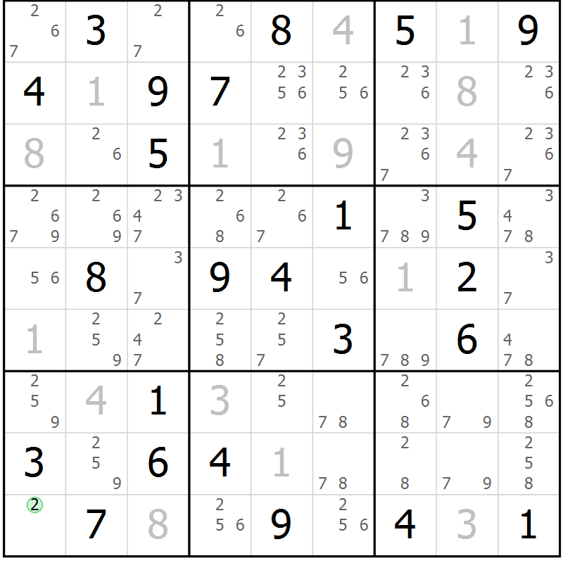 Position des candidats pour la solution de la Gr 29 page 32 du magazine de sudoku Platina n° 038