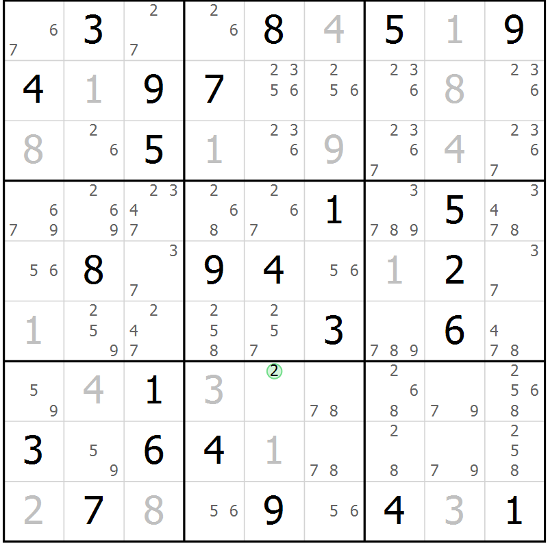 Position des candidats pour la solution de la Gr 29 page 32 du magazine de sudoku Platina n° 038
