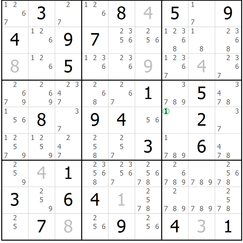 Position des candidats pour la solution de la Gr 29 page 32 du magazine de sudoku Platina n° 038