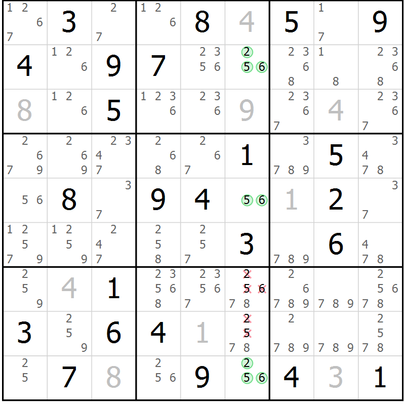 Position des candidats pour la solution de la Gr 29 page 32 du magazine de sudoku Platina n° 038