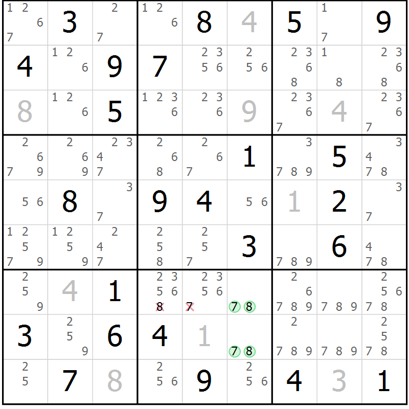 Position des candidats pour la solution de la Gr 29 page 32 du magazine de sudoku Platina n° 038