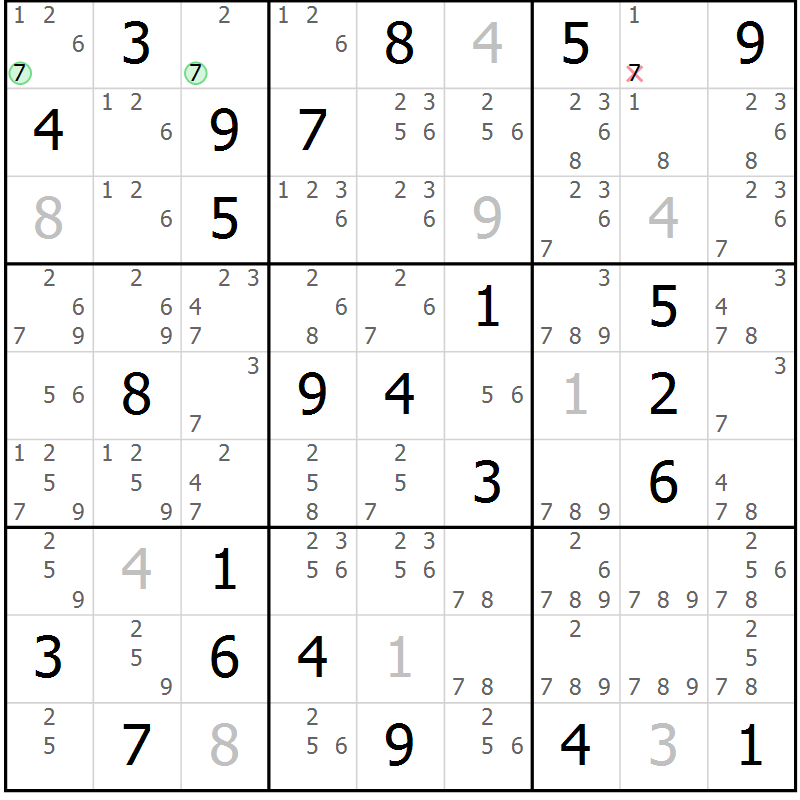 Position des candidats pour la solution de la Gr 29 page 32 du magazine de sudoku Platina n° 038